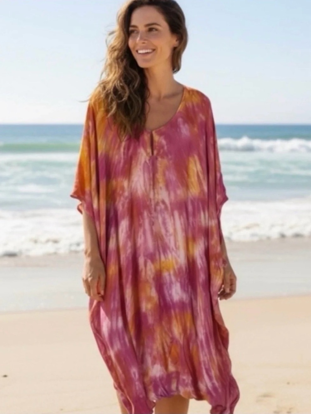Young Fabulous & Broke Pink and Gold Tie-Dye Maxi Caftan Dress